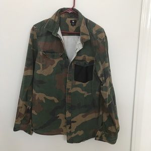 DC men M rare VTG ? long sleeve 2 pocket Camo military shirt jacket heavy cotton